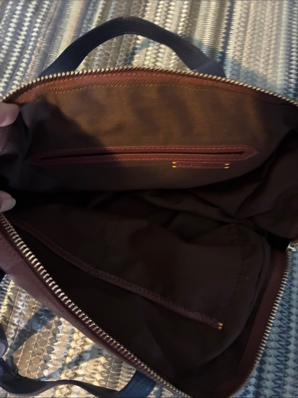 Pour La Victoire Plum-Marion Leather Satchel with leather Navy Handles and Trim - Picture 3 of 14